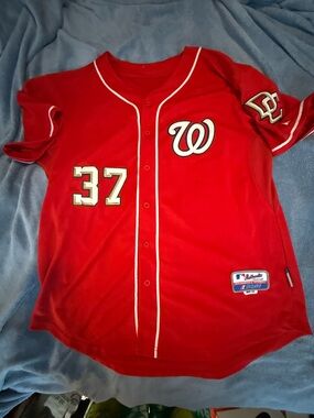 Majestic Washington Nationals Red Baseball Jersey #37 Strasburg size 52